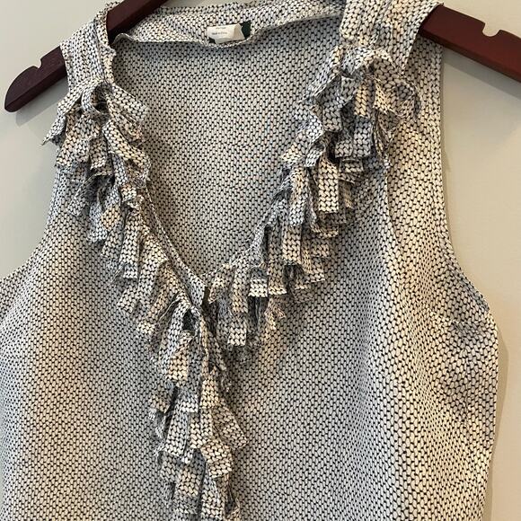 J.Crew Factory Silk Blouse Sleeveless Ruffle V Neck Office Date Black White 8 - Picture 3 of 11